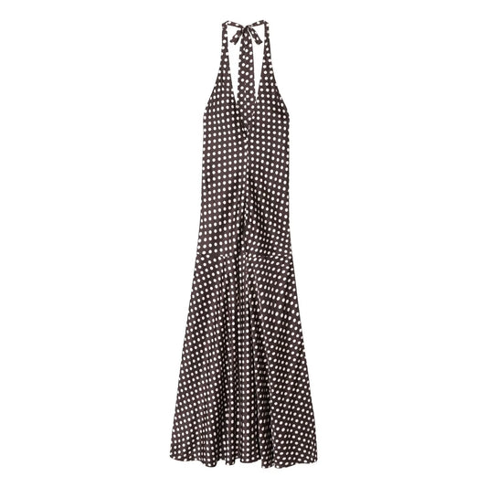 women's chic Fashion sexy wave point hanging neck MIDI dress