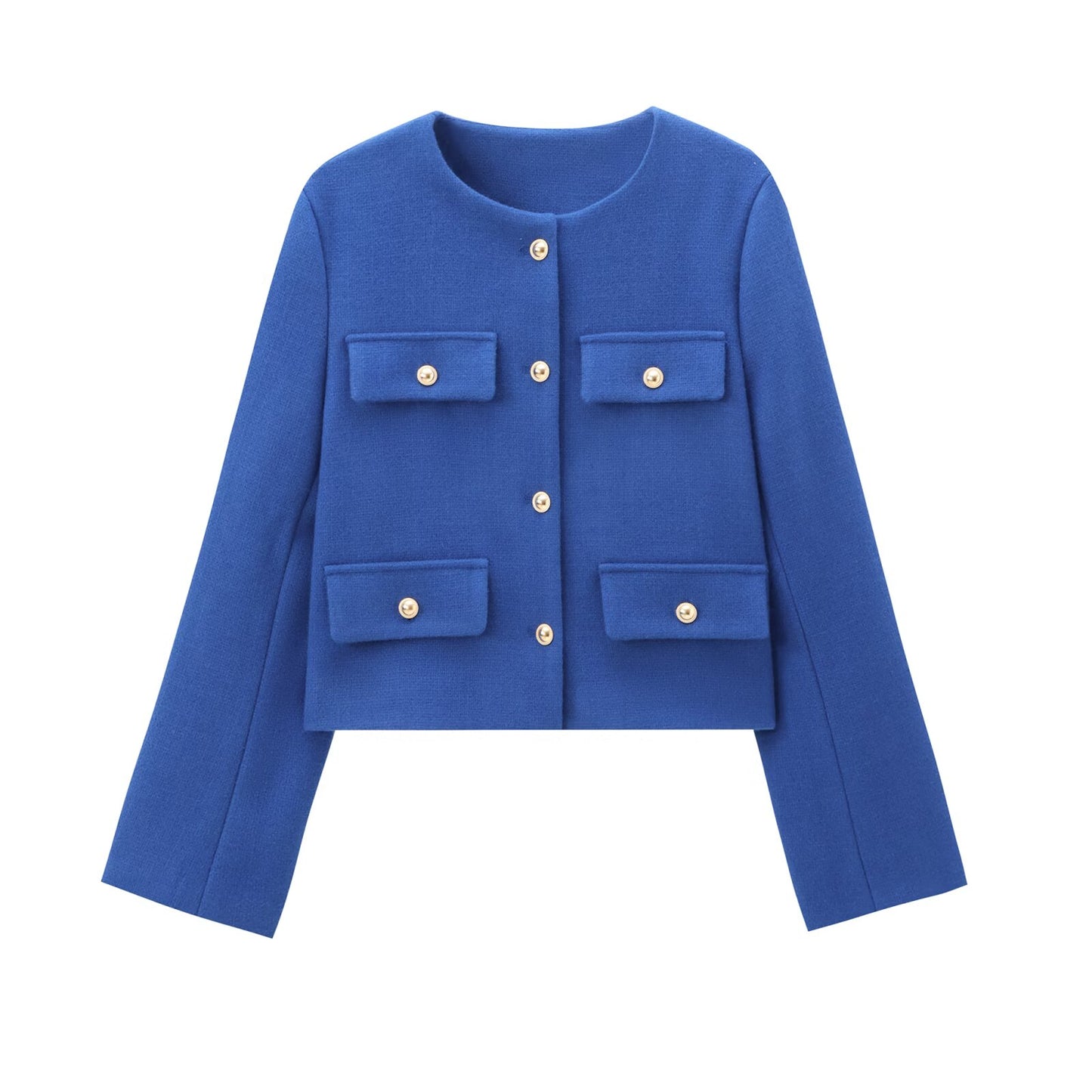 Women's new flip cover decoration short O Neck Blazer Coat