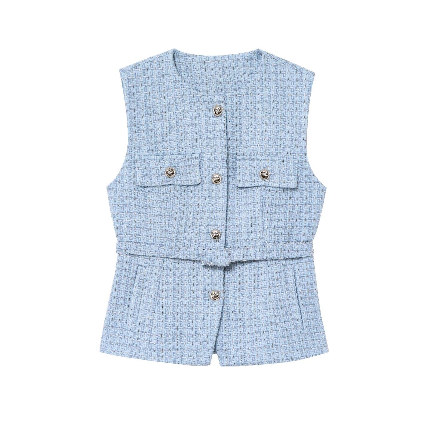Women's with Belt bead decoration textured vest