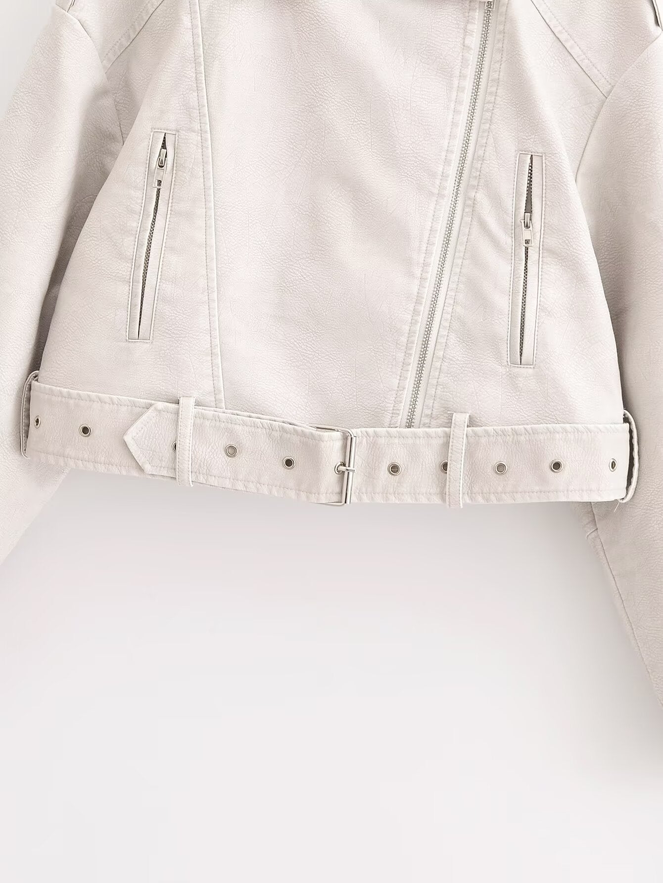 Women's with Belt short Faux Leather jacket Coat