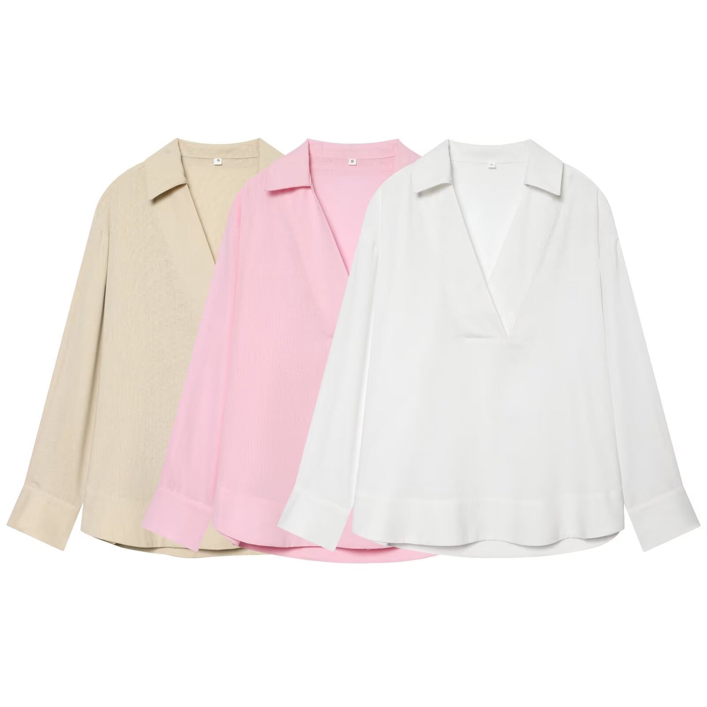 Women's loose Lapel linen blend shirt