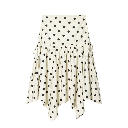 Women's asymmetrical polka dot MIDI skirt