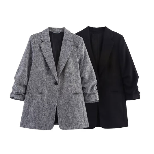 Women's new fashion pleated sleeve casual Button-up suit jacket