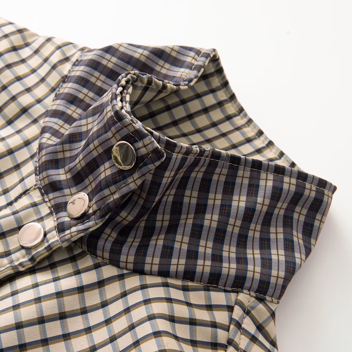 Women's casual stand collar waist cinched plaid Coat