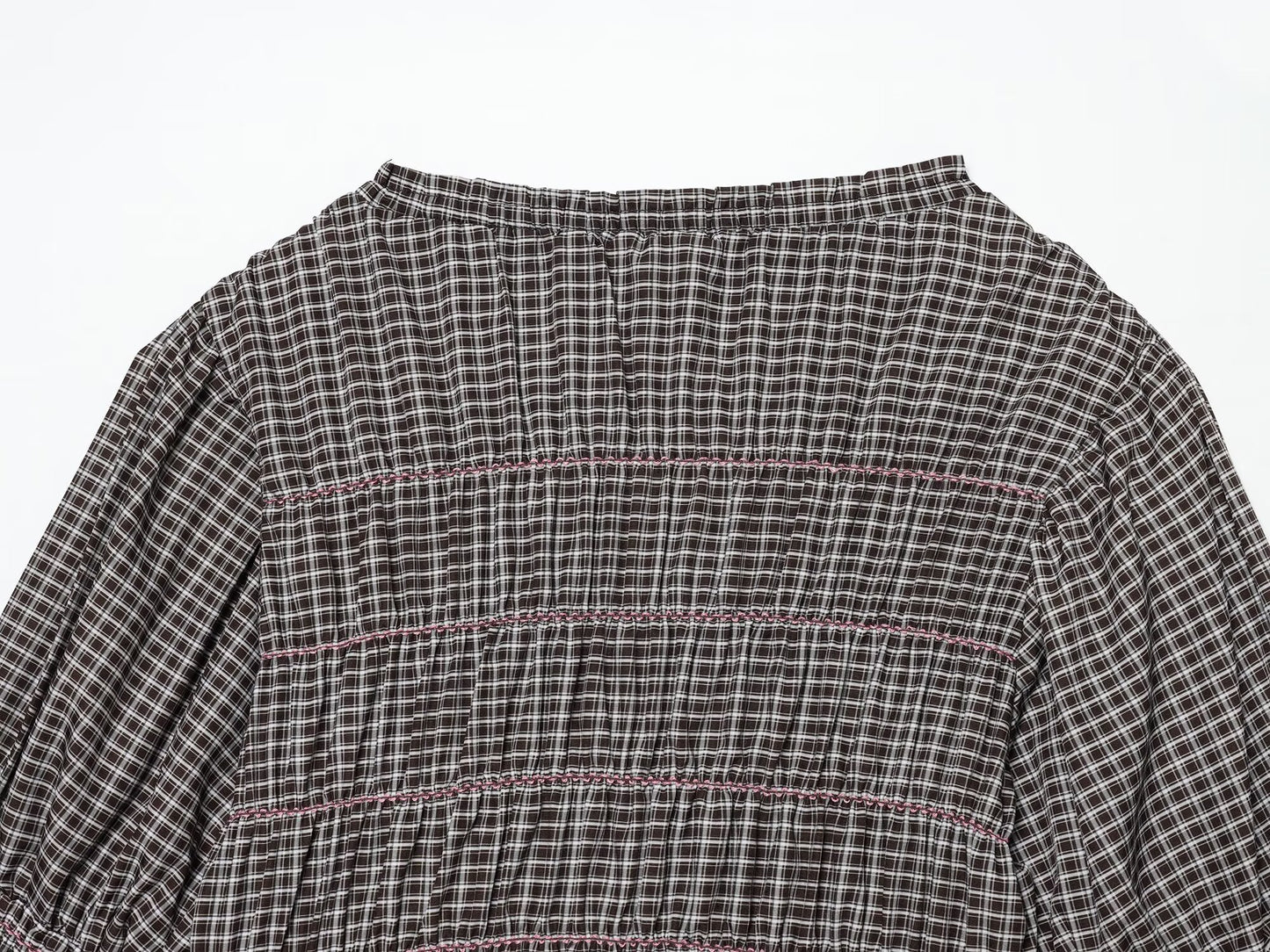 Women's short pleated plaid shirt
