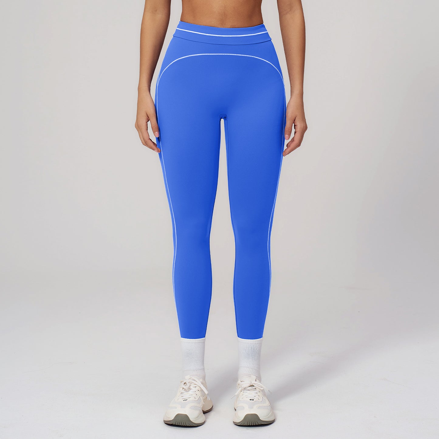 2026 women's new contrast sanding yoga pants high waist tight pants