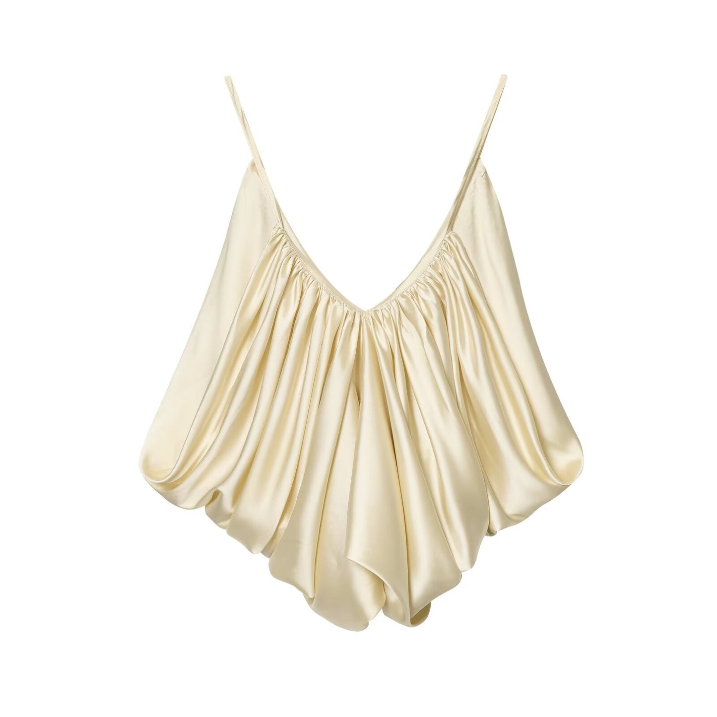 Women's satin textured pleated suspender top