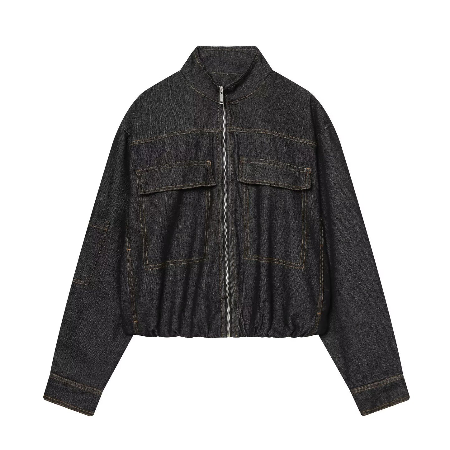 suit Women's 2 pieces standing collar quilted pilot jacket Coat+ jeans