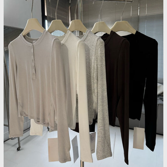 LU 2026 new tight-fitting long-sleeved button top