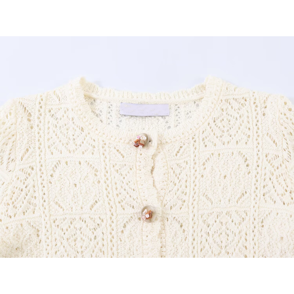 Women's short jacquard cotton knitted cardigan