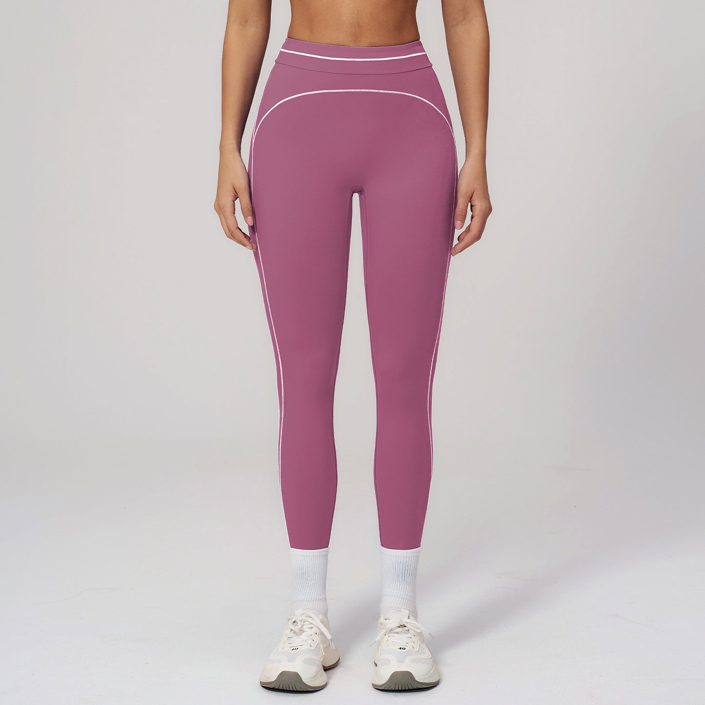 2026 women's new contrast sanding yoga pants high waist tight pants