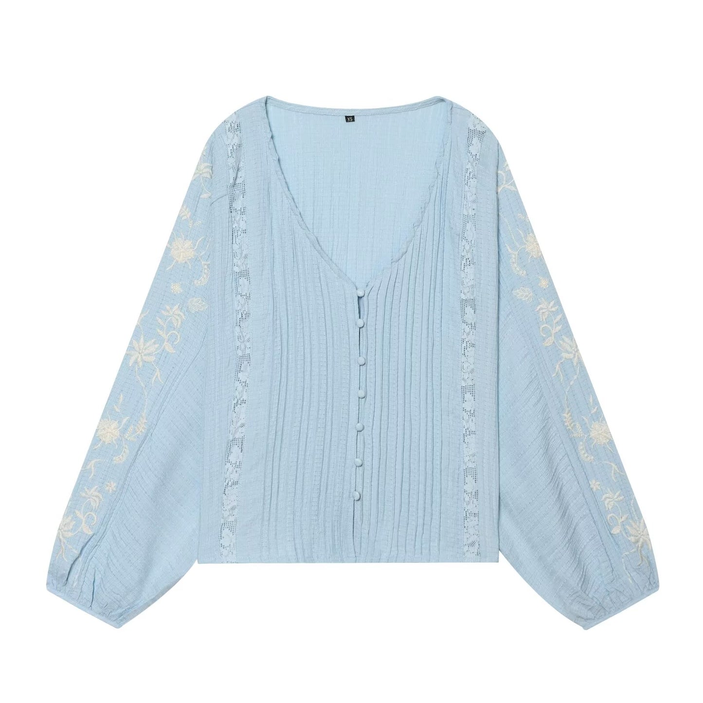 Women's contrasting embroidered V-neck shirt