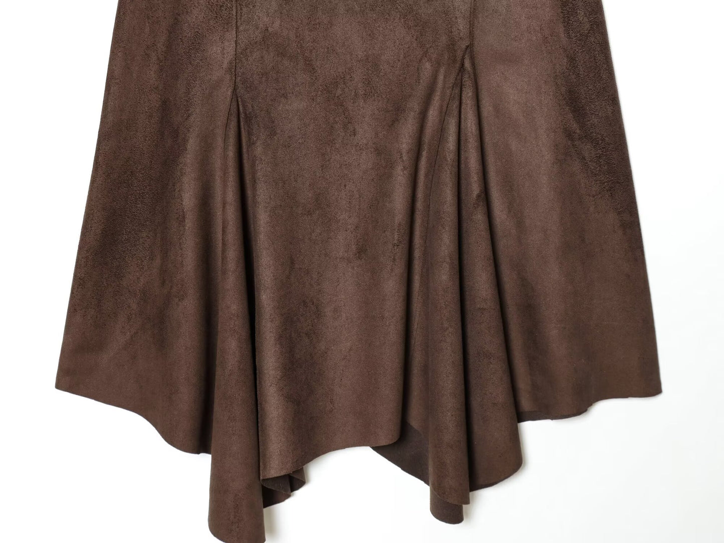 Women's asymmetrical suede effect MIDI skirt