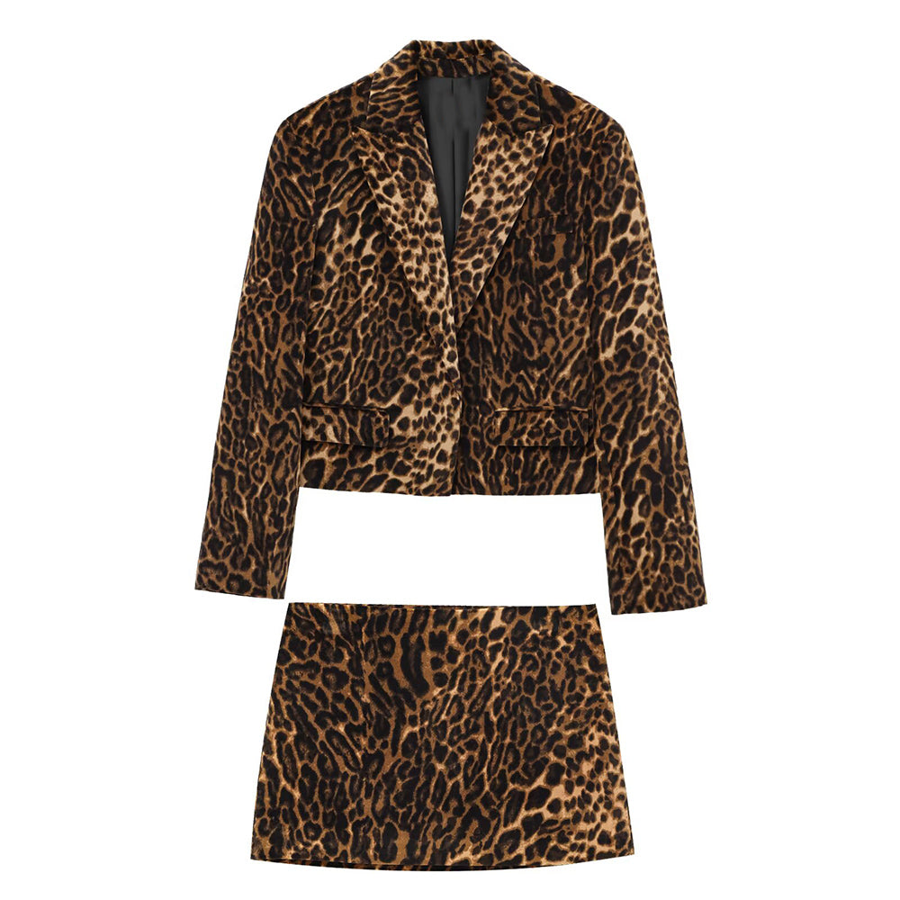 suit Women's 2 pieces printed striped Blazer Coat +Skirts