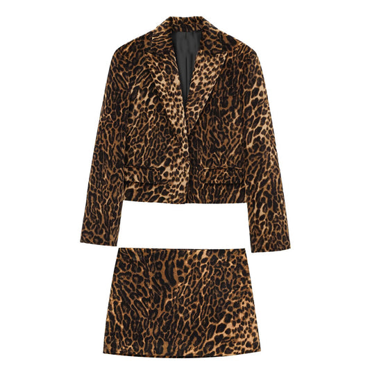 suit Women's 2 pieces printed striped Blazer Coat +Skirts