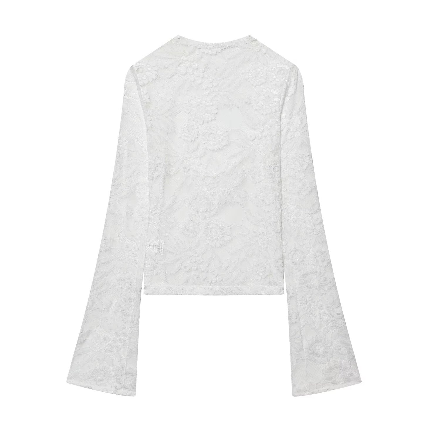 Women's lace patchwork hollow flared sleeve top