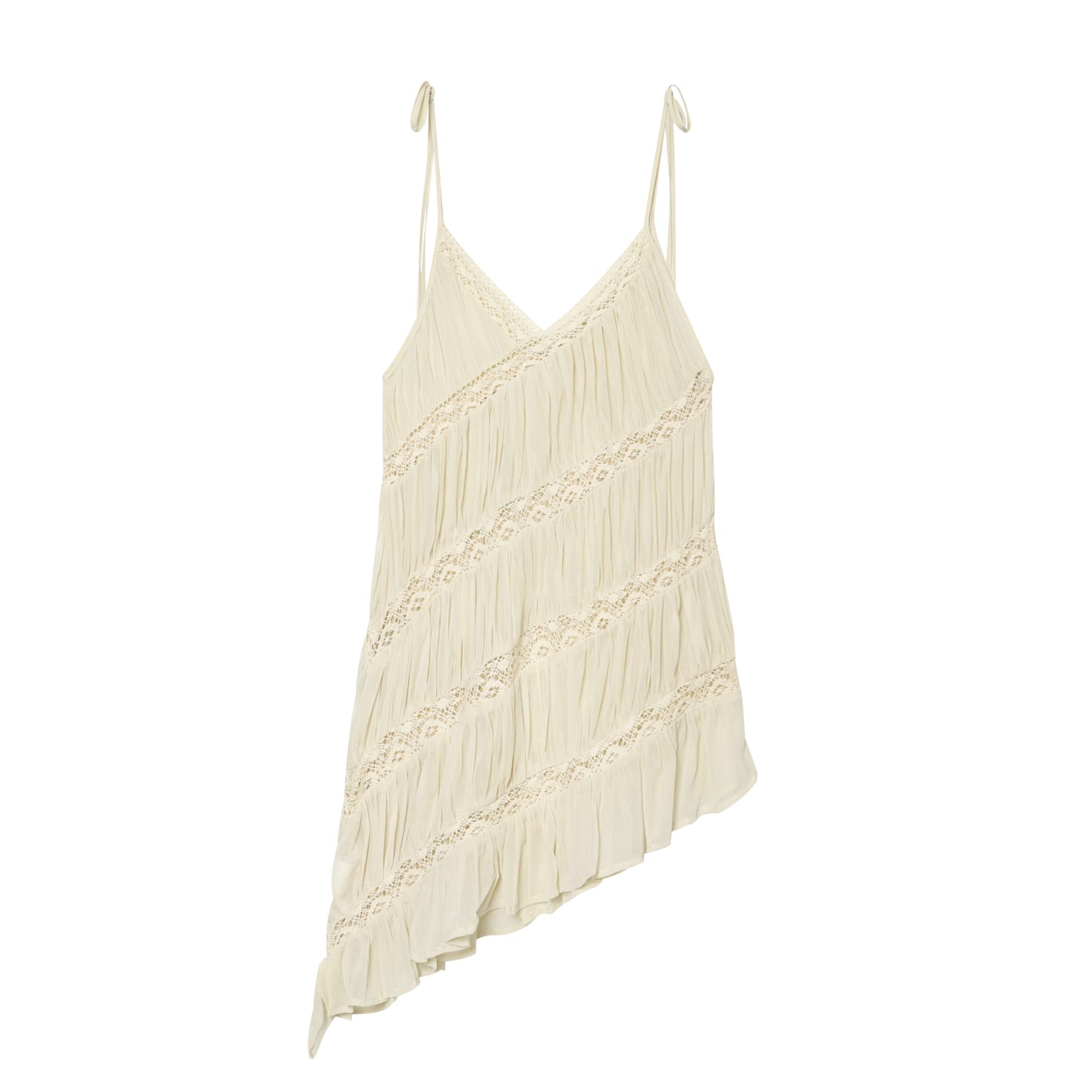 Women's pleated asymmetrical suspender top