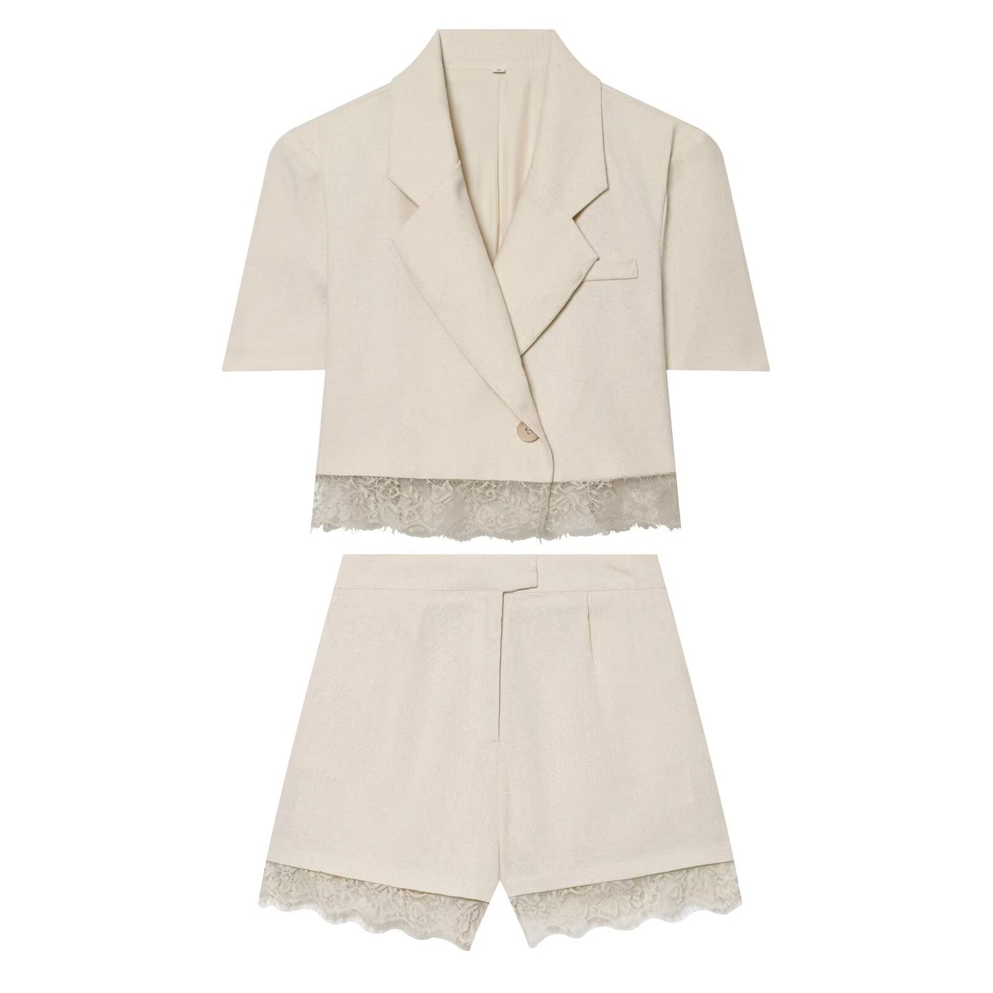 suit Women's 2 pieces lace hem short Blazer Coat+shorts