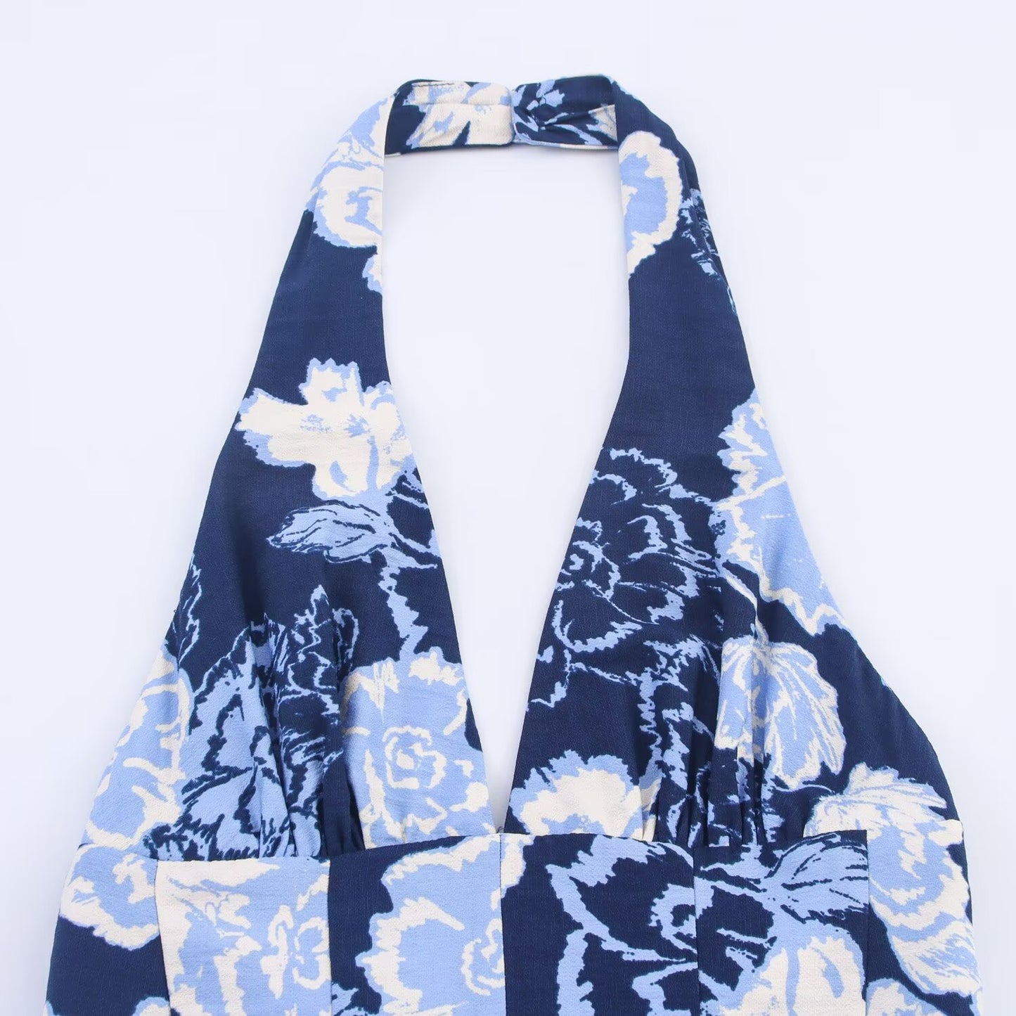 Women's new fashion printed backless hanging neck MIDI dress
