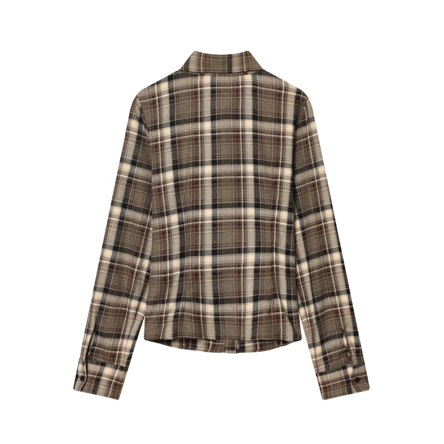 Women's new fashion slim single breasted plaid shirt