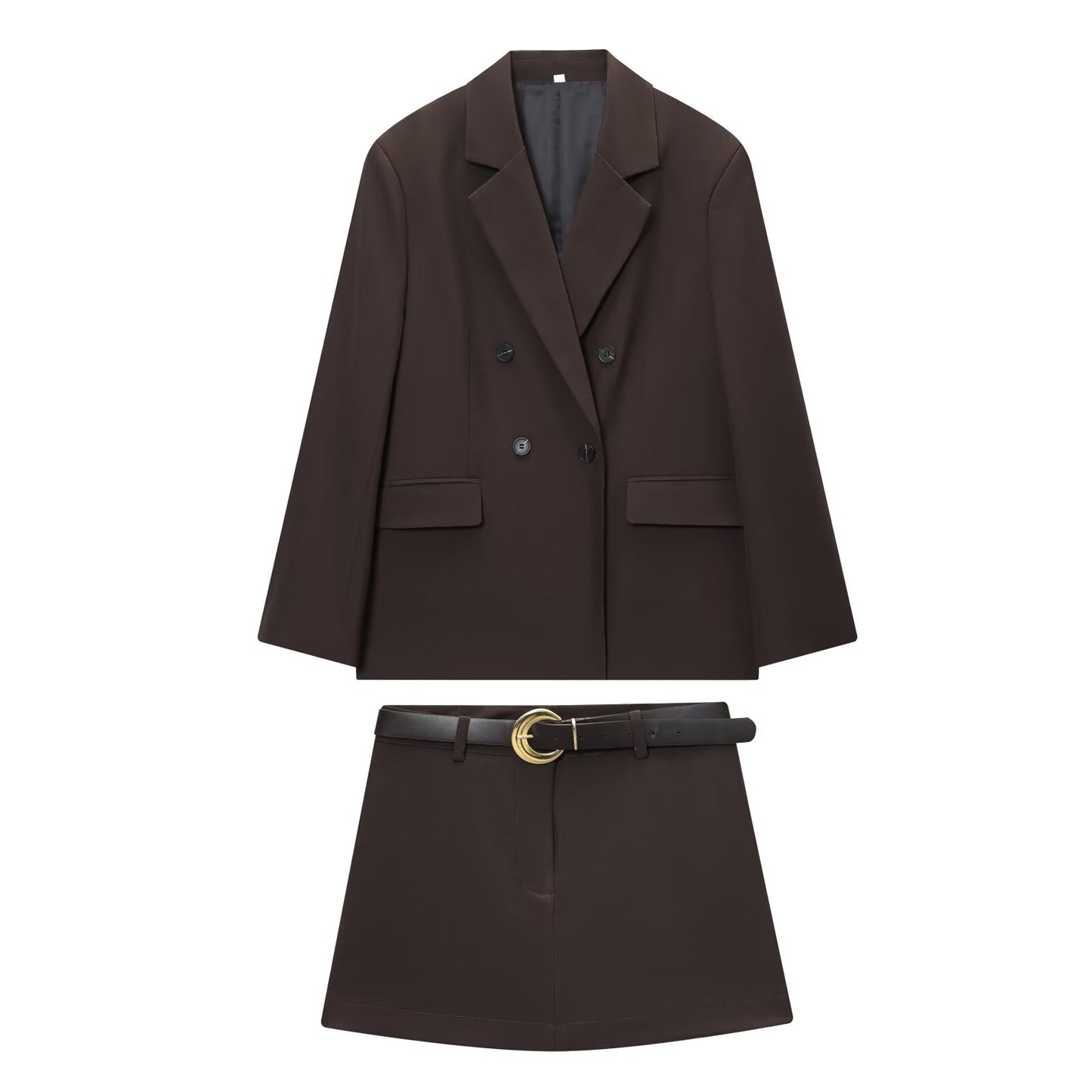 suit Women's 2 pieces loose double breasted Blazer Coat +culottes