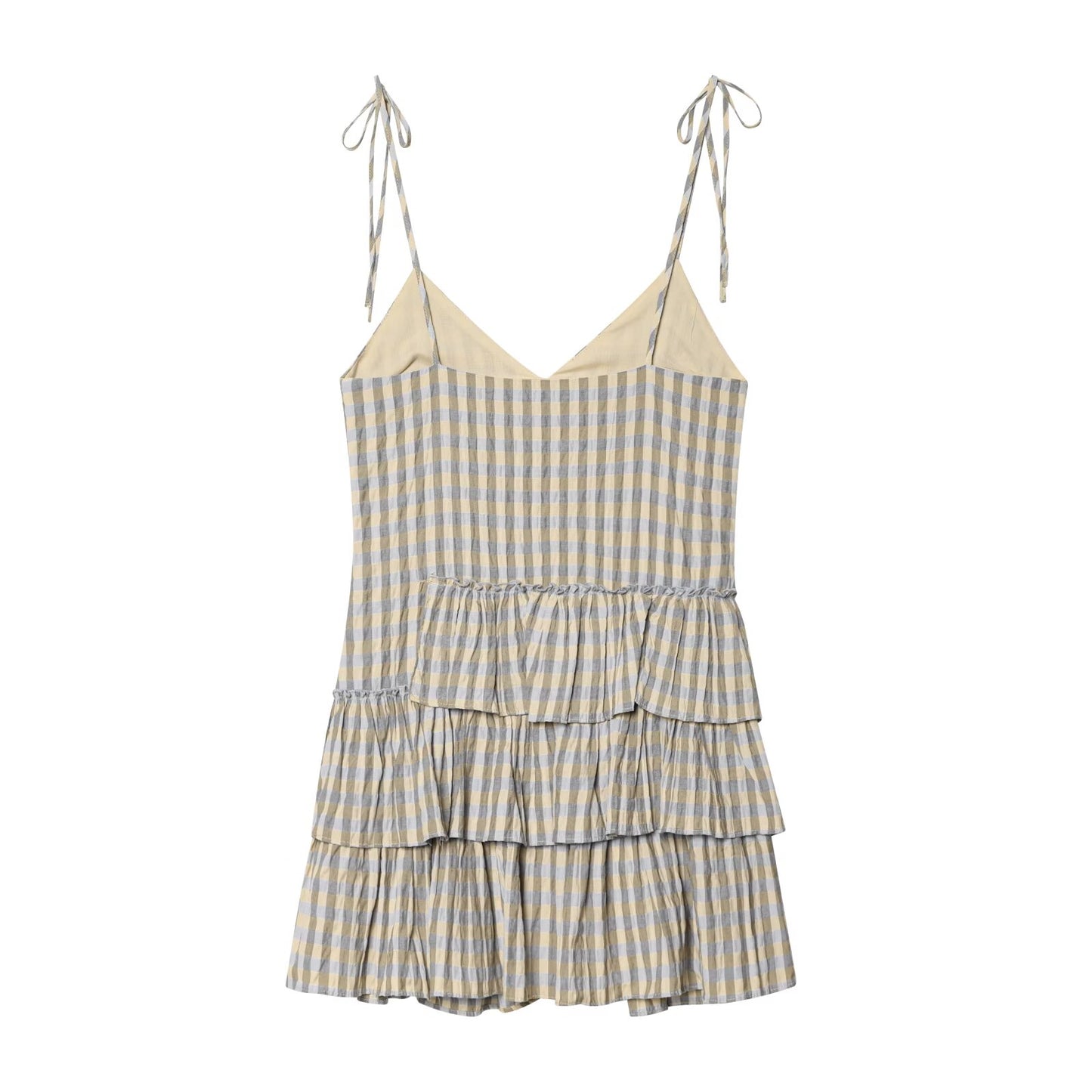 Women's layered decorative plaid suspender dress