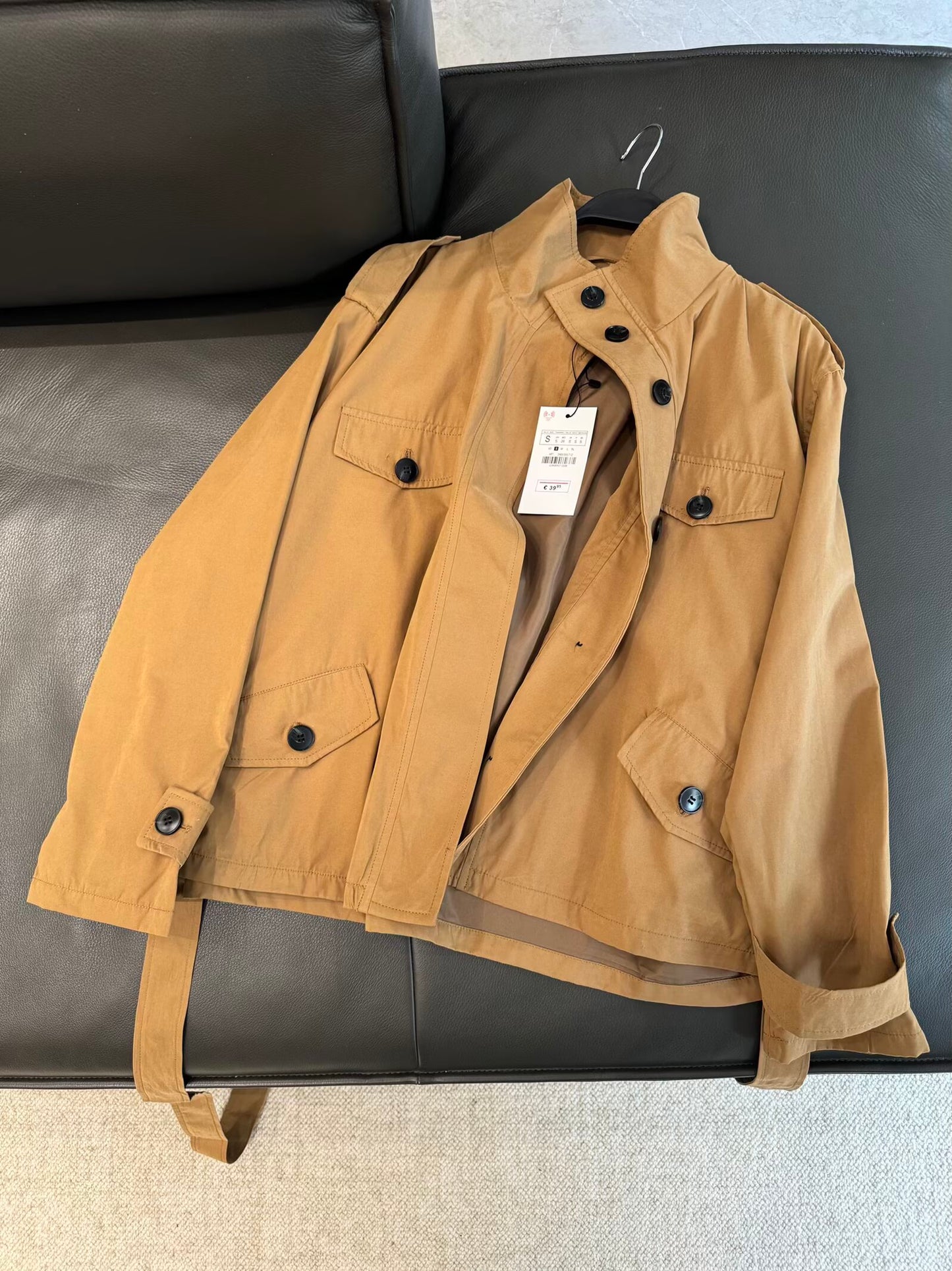 Women's new fashion with Belt short retro stand collar Windbreaker coat