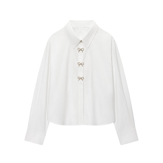 Women's jewelry button decoration poplin shirt