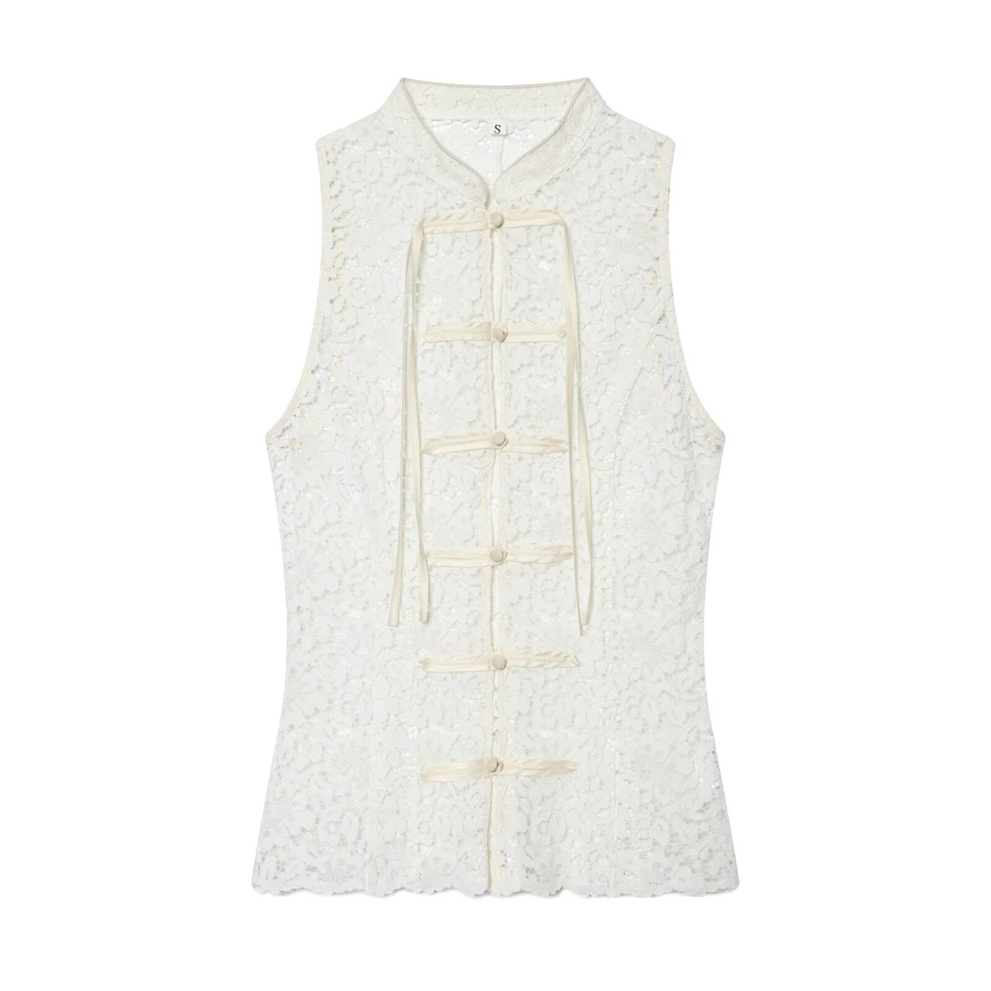 Women's rope knot decorative embossed lace top