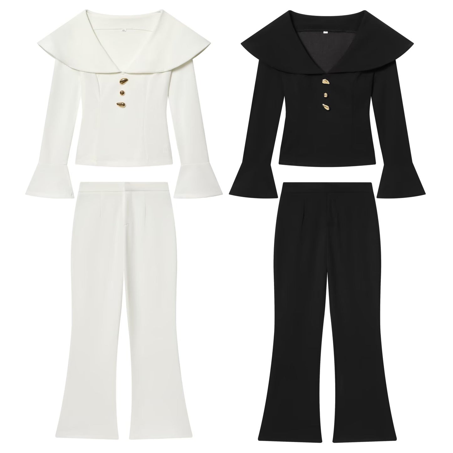 suit Women's 2 pieces short V-neck slim top+Pants