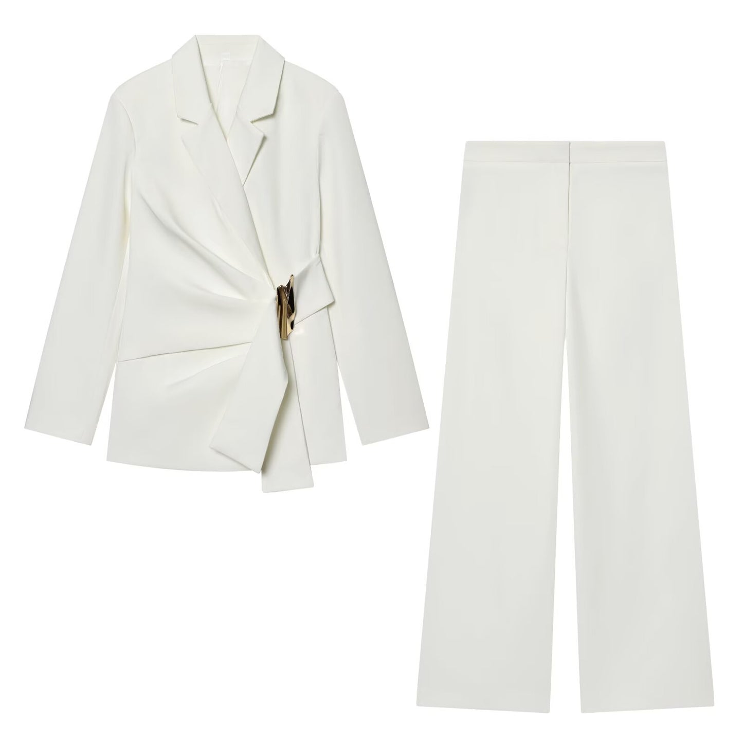 suit Women's 2 pieces Metal buckle decoration Blazer Coat +Pants