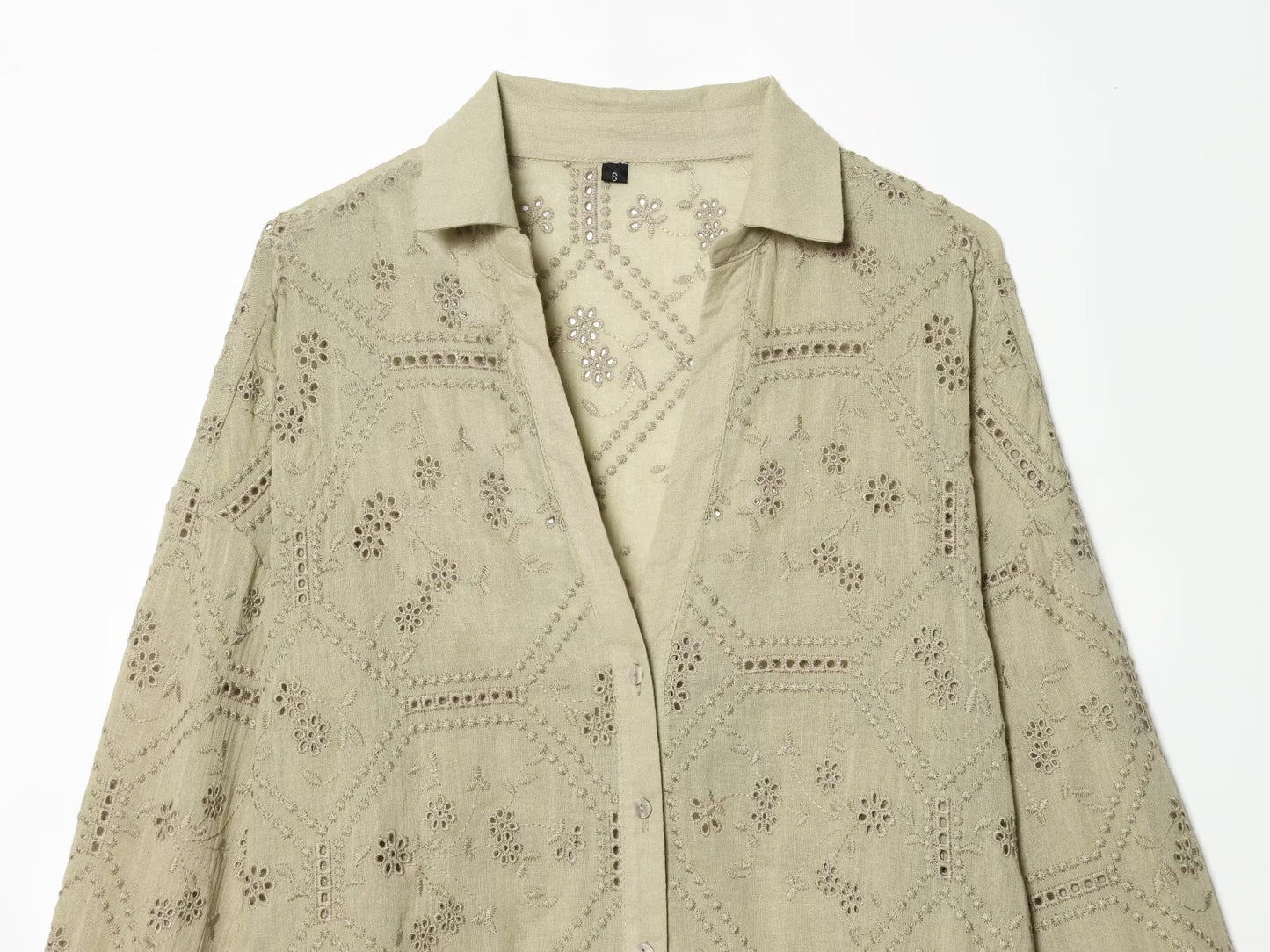 Women's hollowed out embroidered lapel shirt
