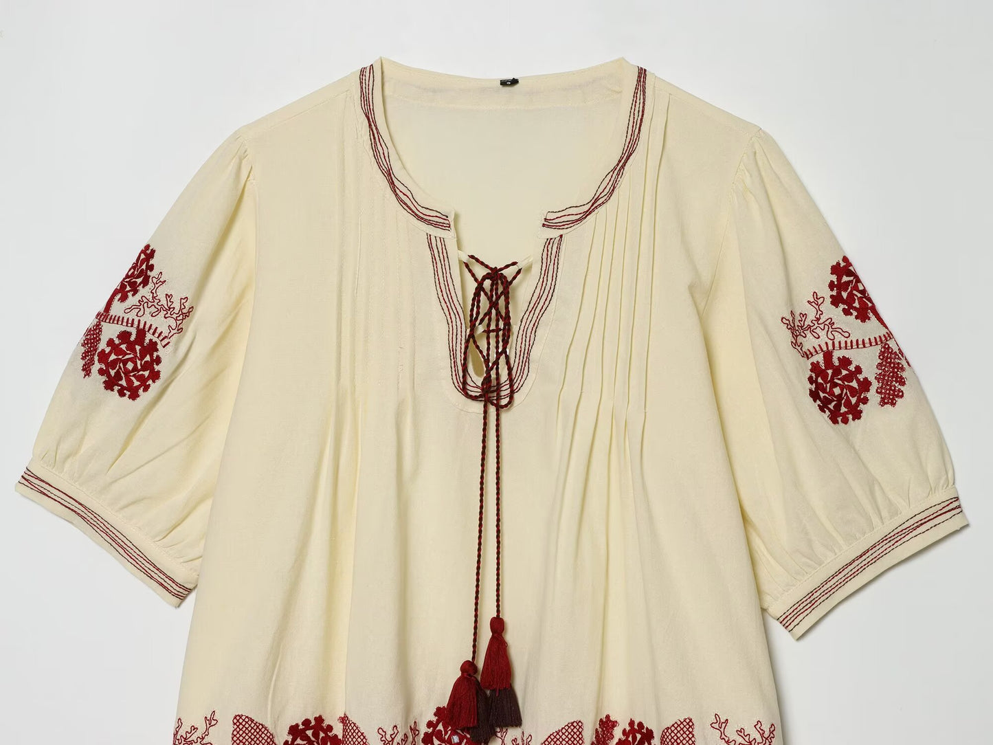 Women's tassel decorated embroidered shirt