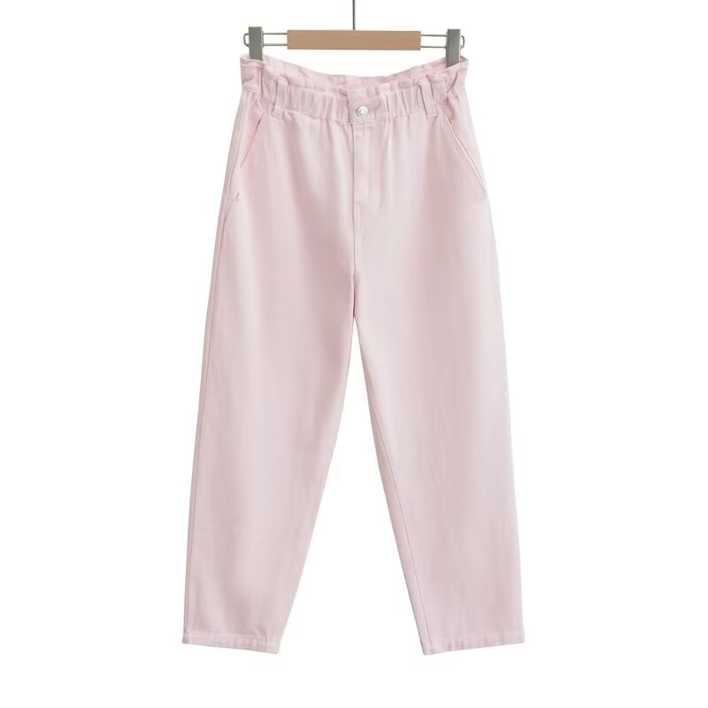 Women's casual high waisted paper bag style jeans