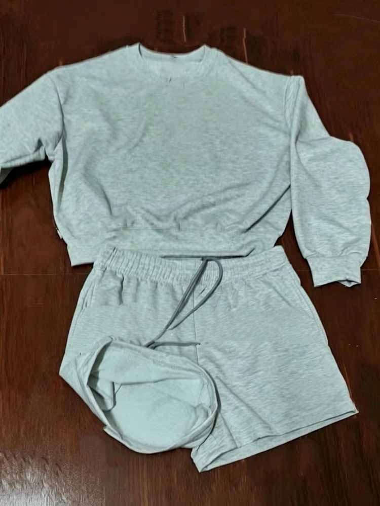 2026 new fashion round neck short sweater+elastic waist shorts sports suit