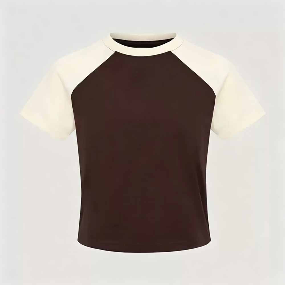 2026 women's new fashion casual slim retro contrast T-shirt