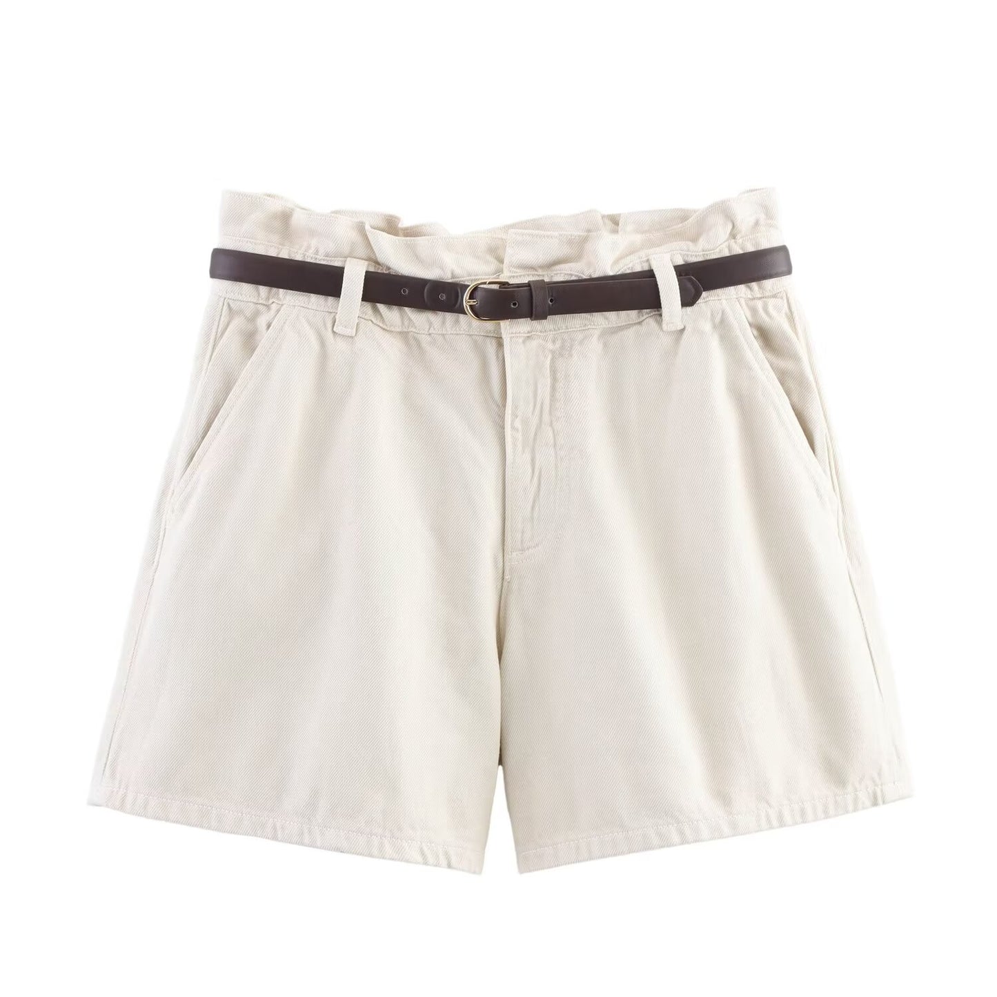 Women's new fashion with Belt paper bag style casual high waisted denim shorts