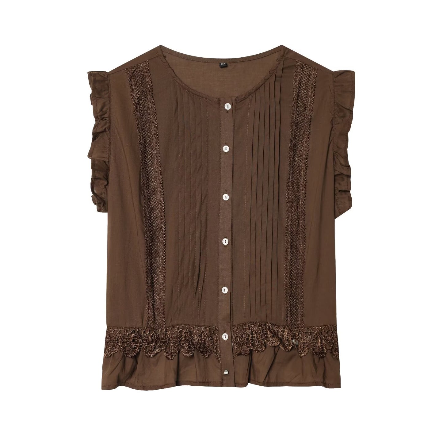 Women's vertical lace decoration sleeveless shirt