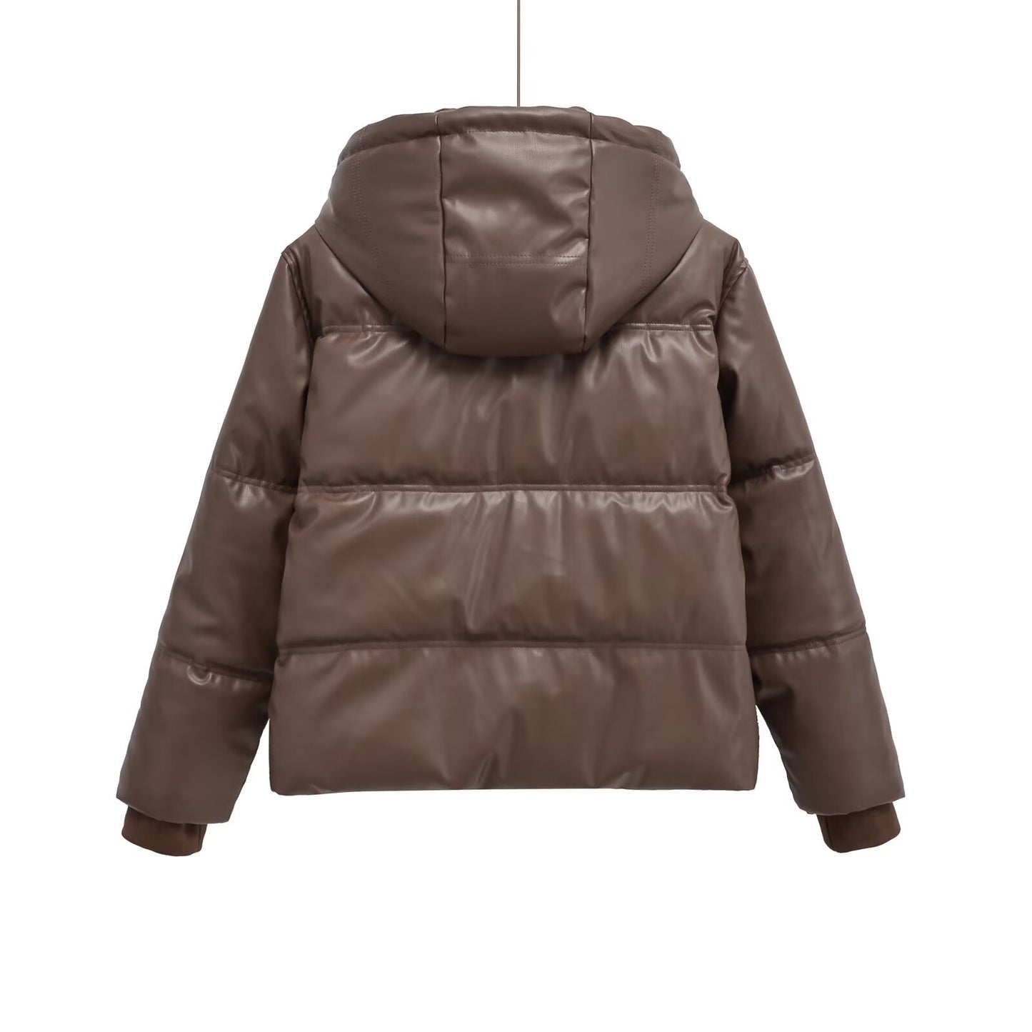 Women's hooded Faux Leather cotton jacket Coat