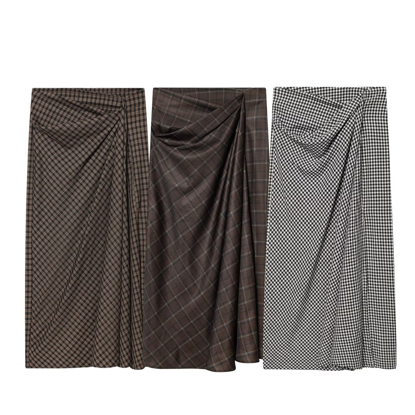 Women's pleated decorative plaid MIDI skirt