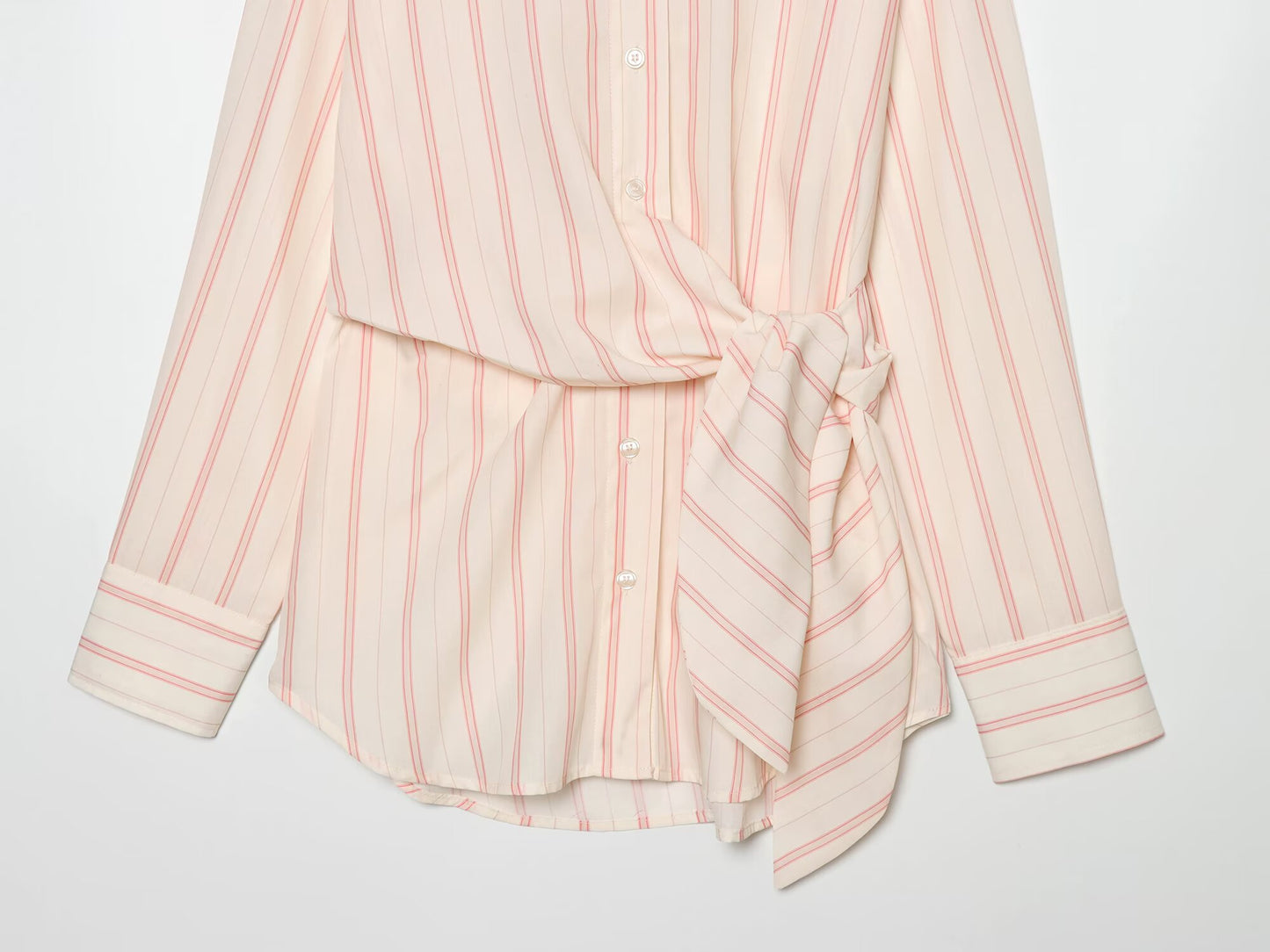 Women's lace up design loose striped shirt