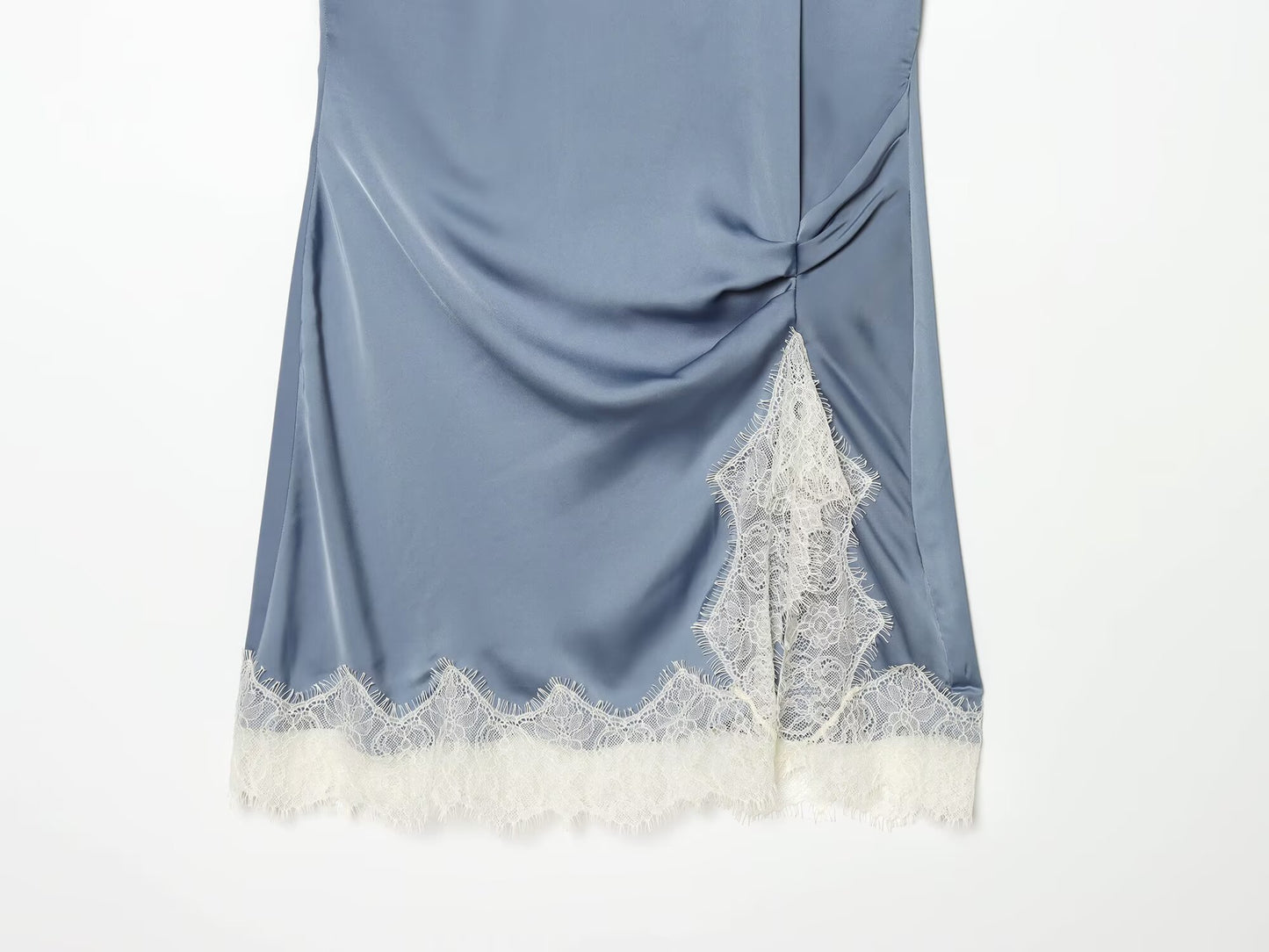 Women's lace hem satin textured dress