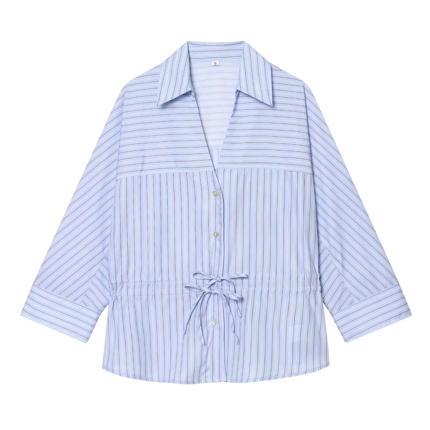 Women's bow decoration casual striped shirt