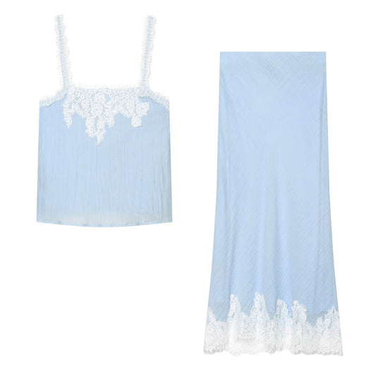 suit Women's 2 pieces lace lingerie style short top+Skirts