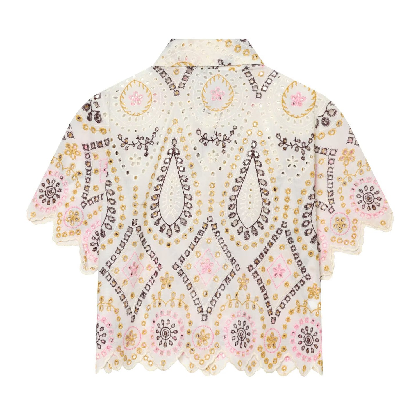Women's hollow embroidered short sleeved shirt