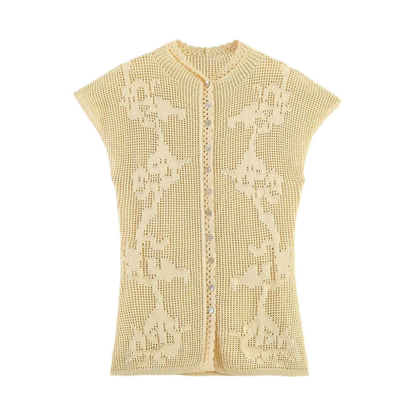 Women's O Neck hollow knitted top