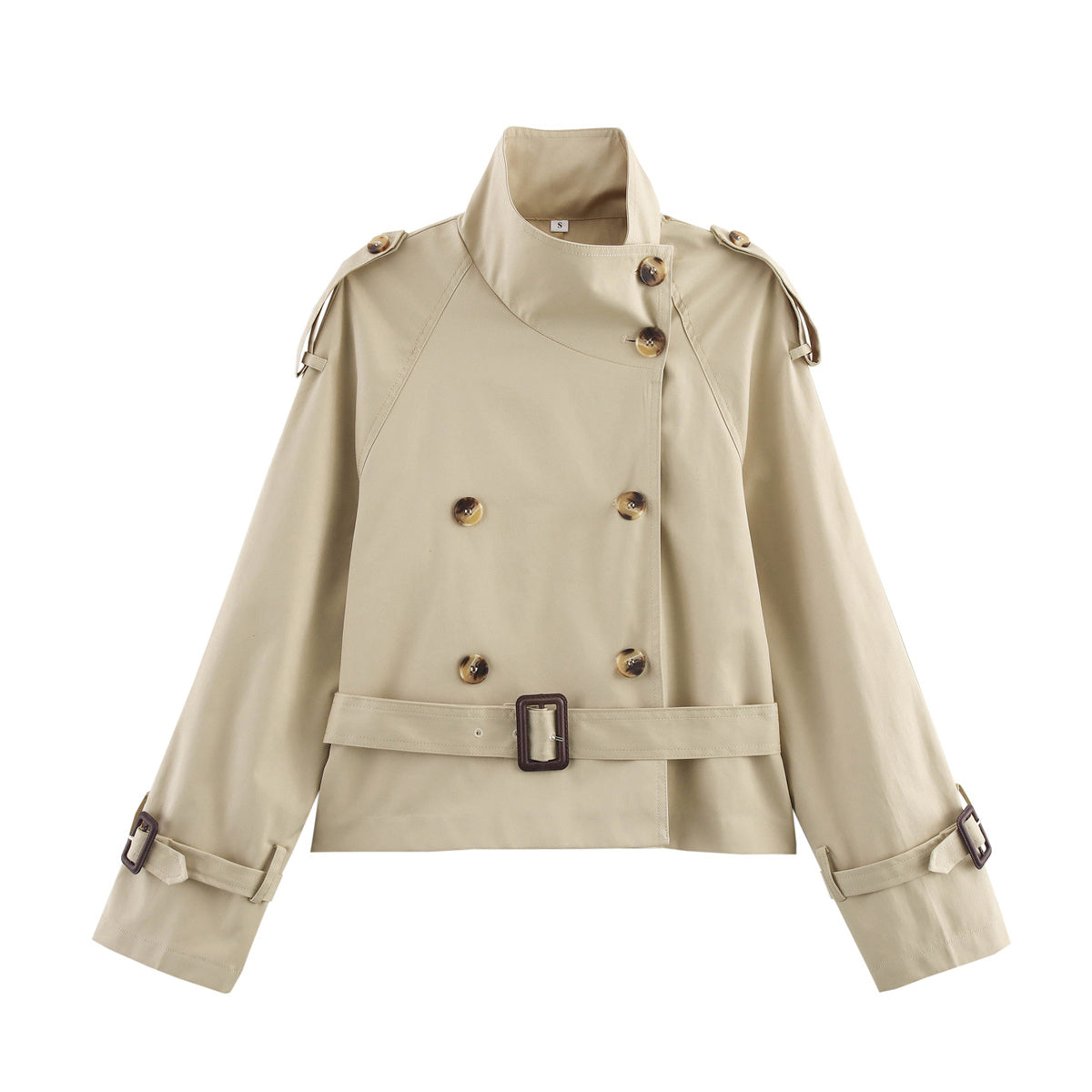 Women's New Fashion With Belt Short Double breasted Windbreaker Coat