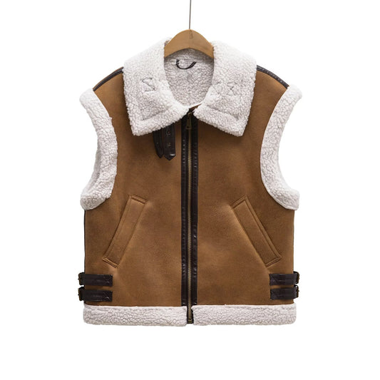Women's loose Fur Faux Leather vest Coat