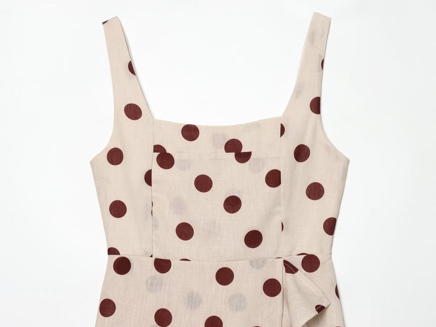 Women's polka dot linen blended MIDI dress