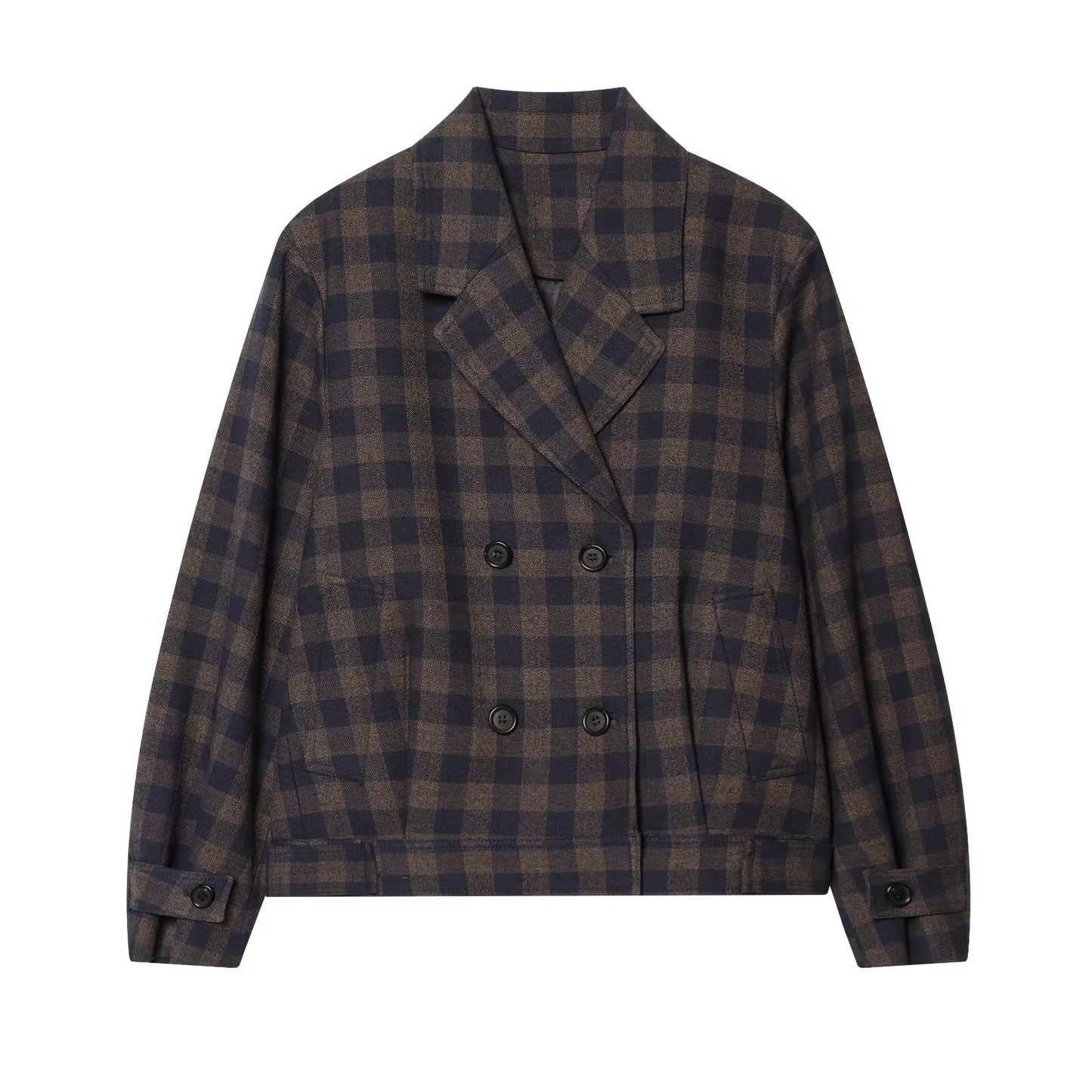 Women's casual double breasted plaid Coat